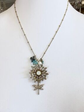 Betsey Johnson Garden Glam Sunflower & Dragonfly Statement Necklace